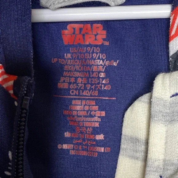 Disney Store Star Wars One Piece Youth Kids SZ 9/10 Pajamas Holiday Xmas C3PO